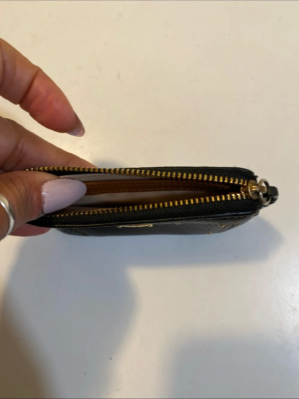 Textured Black Leather Zip Wristlet Wallet